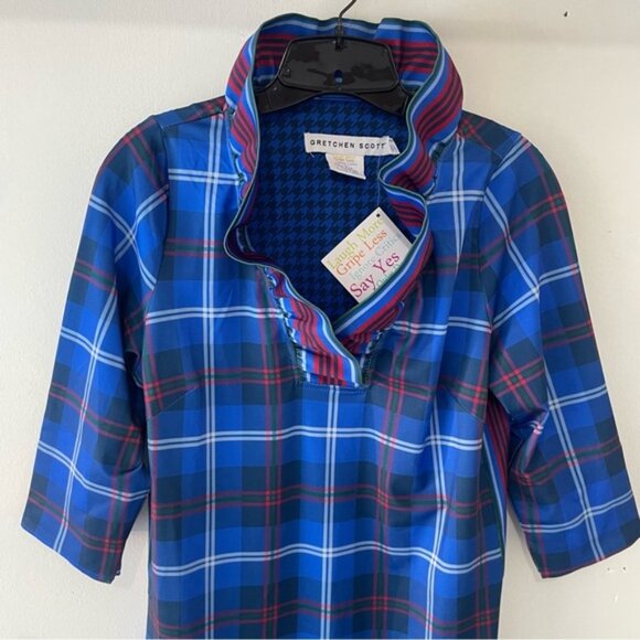 New! Gretchen Scott Designs Blue Middleton Plaid Ruffle Neck Dress 37534 - Picture 4 of 9